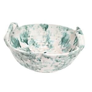 Vintage Studio Potery Artistian Ceramic Bowl with Green Pink and White Glaze 9"